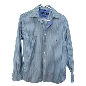 Nautica Mens Medium Multicolor Striped Button Down Shirt Classic Fit Business